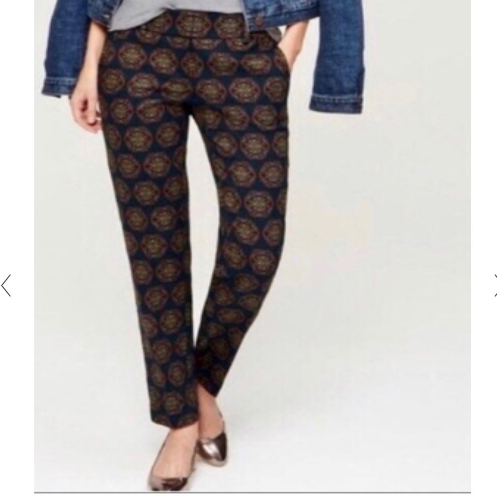 LOFT - Marisa Navy Blue Brocade Ankle Trouser